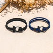 Load image into Gallery viewer, blue and black To My Son Love You Forever Nautical Bracelets on a linen tablecloth with dried flowers